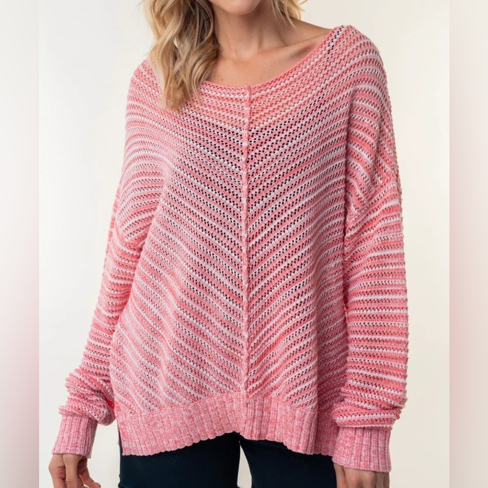 ‼️‼️White Birch Pink Striped Women's Sweater - Picture 2 of 7
